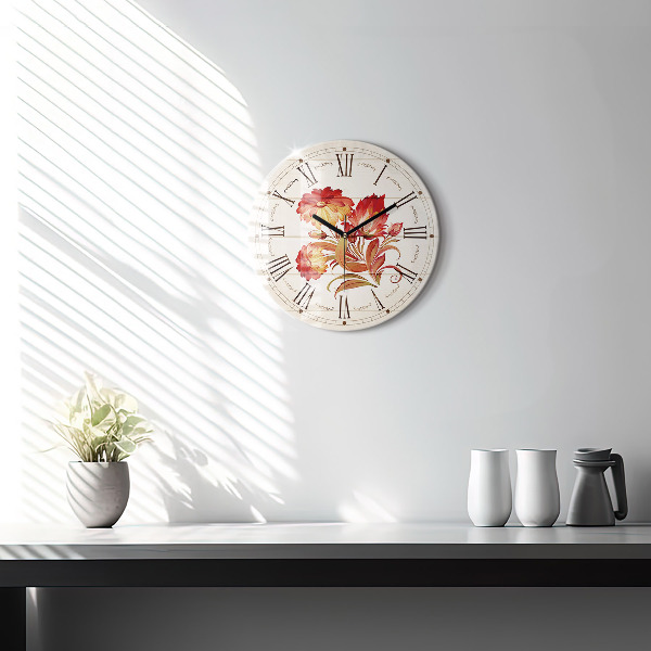 Horloge ronde murale Fleurs rouges