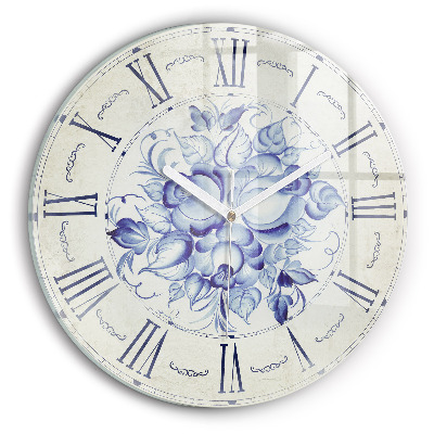 Horloge ronde murale Fleurs bleues