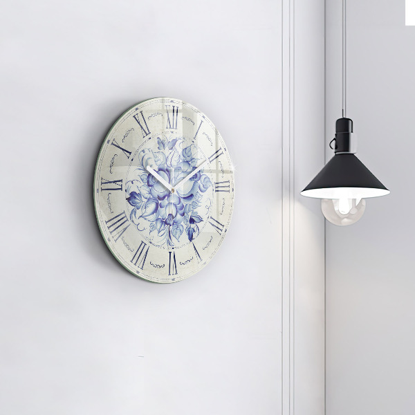 Horloge ronde murale Fleurs bleues