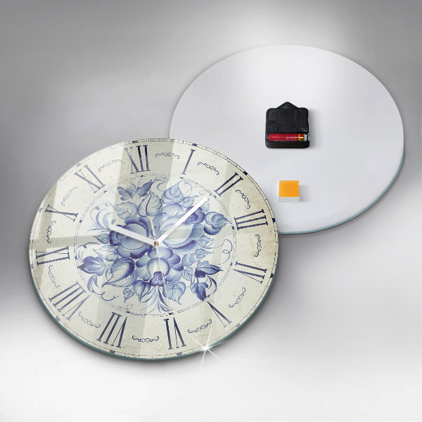 Horloge ronde murale Fleurs bleues