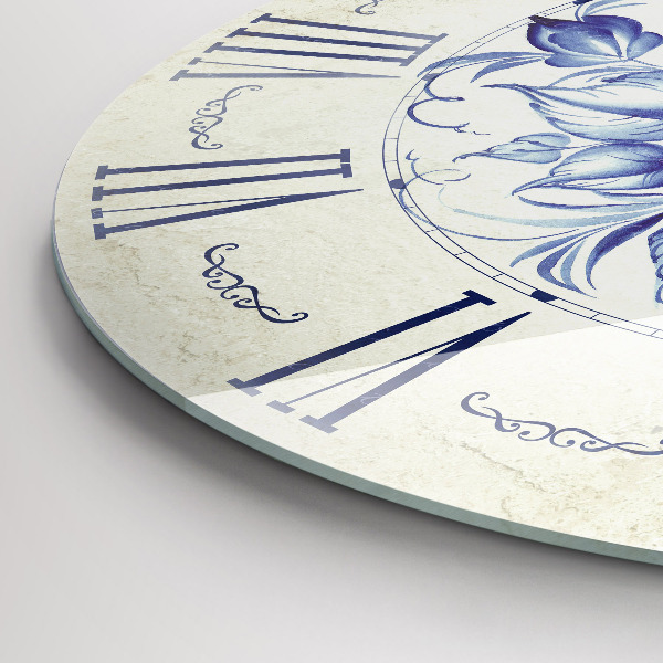 Horloge ronde murale Fleurs bleues