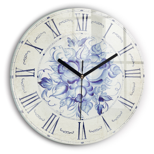Horloge ronde murale Fleurs bleues