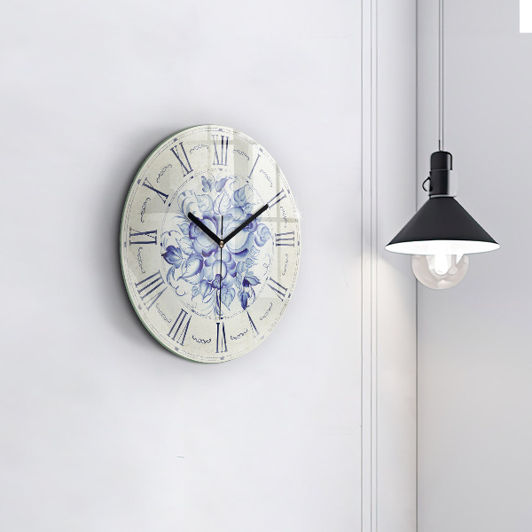 Horloge ronde murale Fleurs bleues