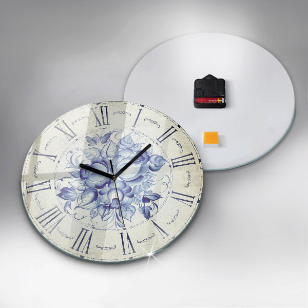 Horloge ronde murale Fleurs bleues