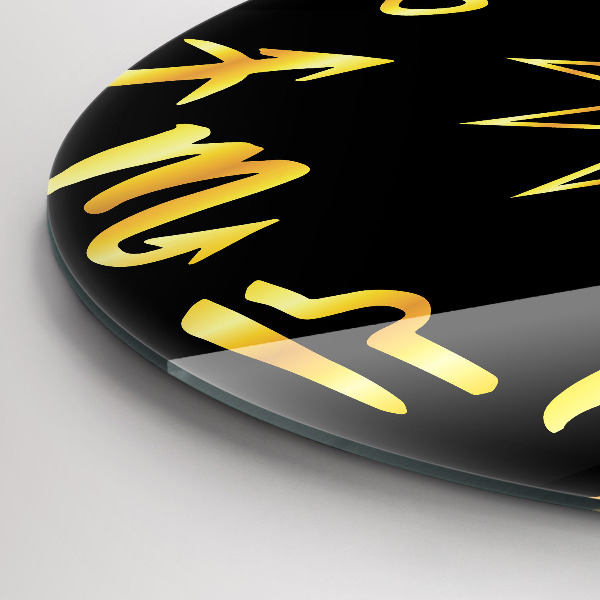 Horloge ronde murale Signes du zodiaque dorés et soleil