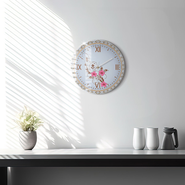 Horloge ronde murale Fleurs roses