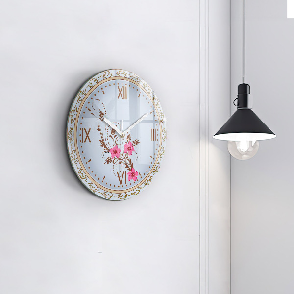 Horloge ronde murale Fleurs roses