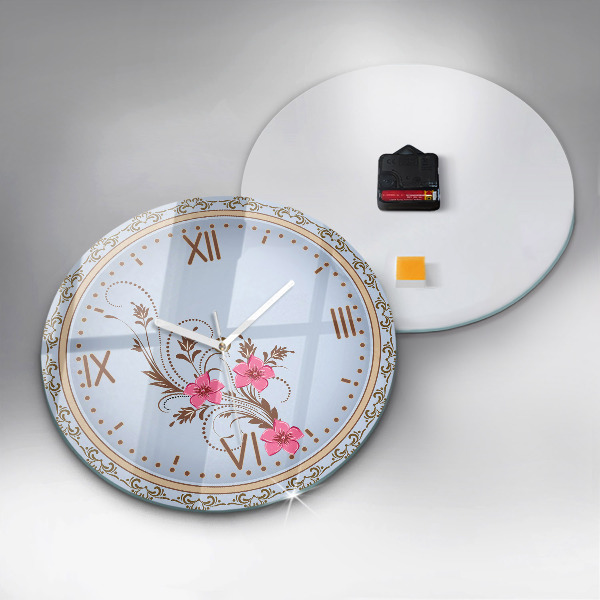 Horloge ronde murale Fleurs roses