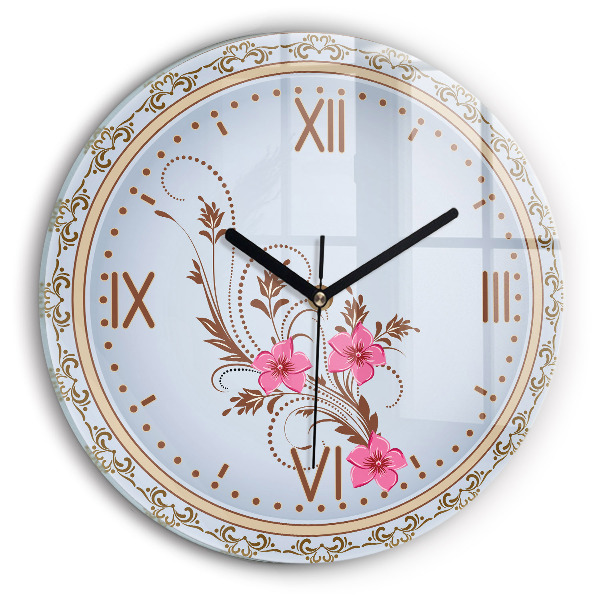 Horloge ronde murale Fleurs roses