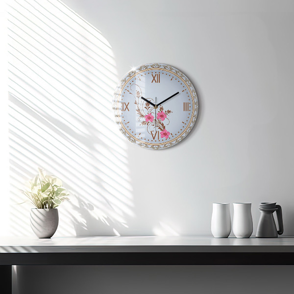 Horloge ronde murale Fleurs roses