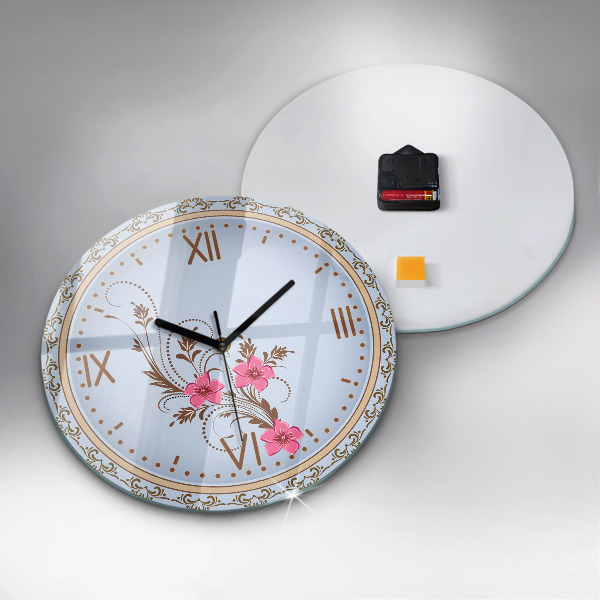 Horloge ronde murale Fleurs roses