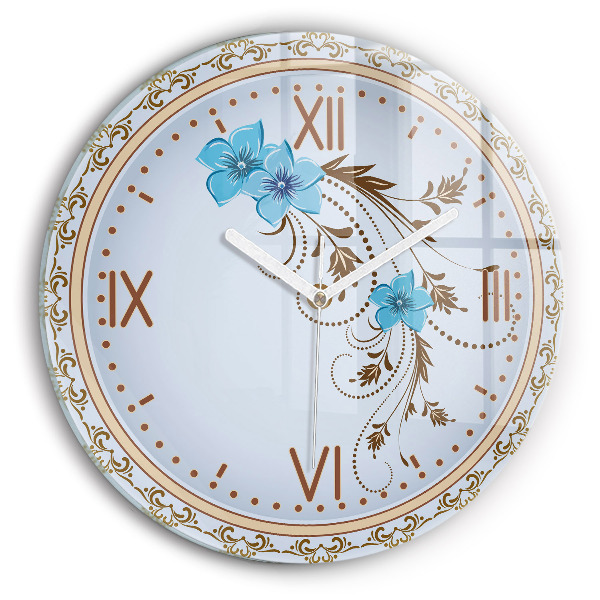 Horloge ronde murale Fleurs bleues