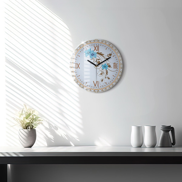 Horloge ronde murale Fleurs bleues