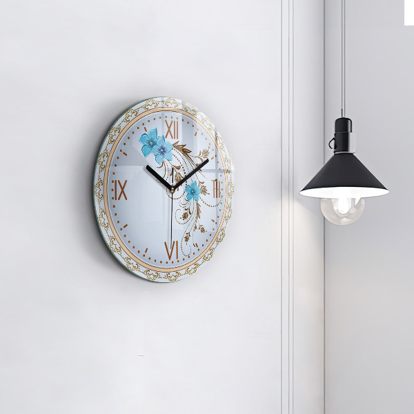 Horloge ronde murale Fleurs bleues