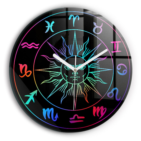 Horloge ronde murale Les signes du zodiaque arc-en-ciel et le soleil