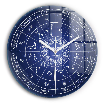 Horloge ronde murale Constellations du zodiaque sur fond de ciel bleu