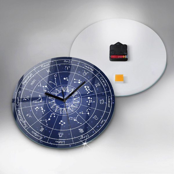 Horloge ronde murale Constellations du zodiaque sur fond de ciel bleu
