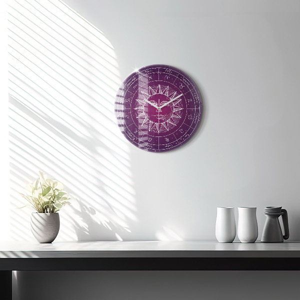 Horloge ronde murale Constellations du zodiaque sur fond violet