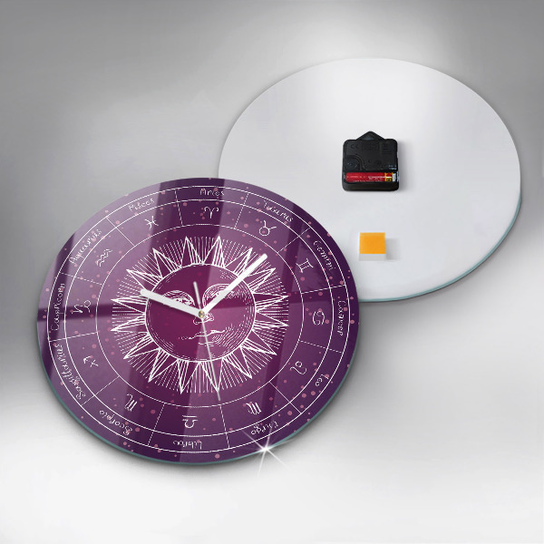 Horloge ronde murale Constellations du zodiaque sur fond violet